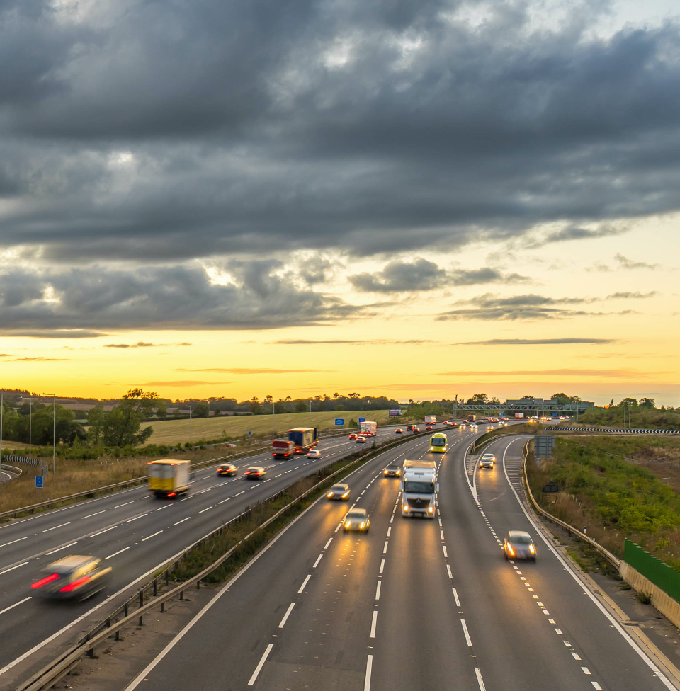 cars and trucks in a highway